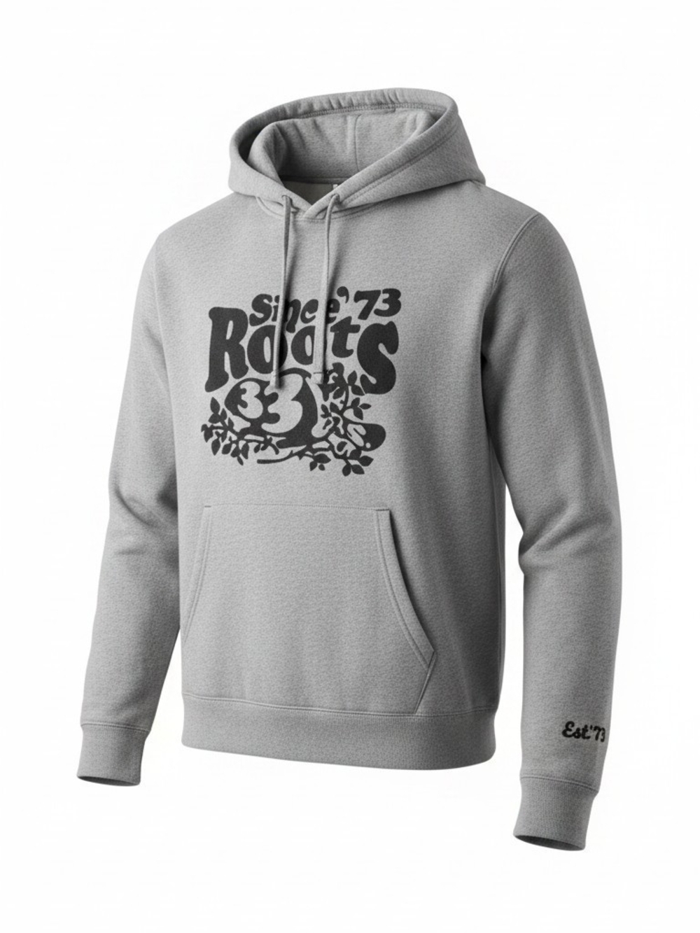 Roots Men's Light Gray Crewneck Hoodie with Black Graphic